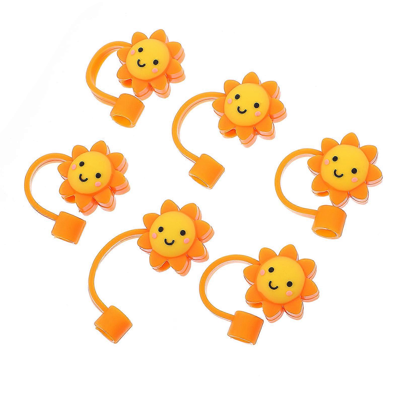 Dustproof Silicone Small Straw Protectors Cartoon Shape Practical Outdoor Activity 6Pcs