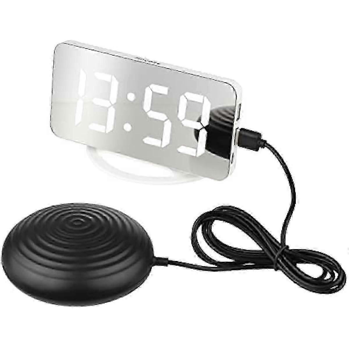 Vibrating Alarm Clock Digital Mirror Alarm Clock with Large Clear Screen Adjustable Brightness Dual USB Ports Snooze Mode for Heavy Sleepers