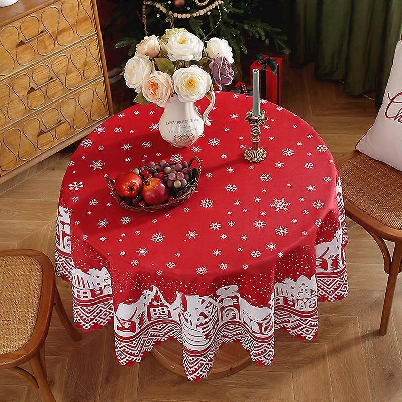 New Christmas tablecloth polyester snowflake Christmas tree red print waterproof and anti-fouling decorative tablecloth tablecloth pattern five round
