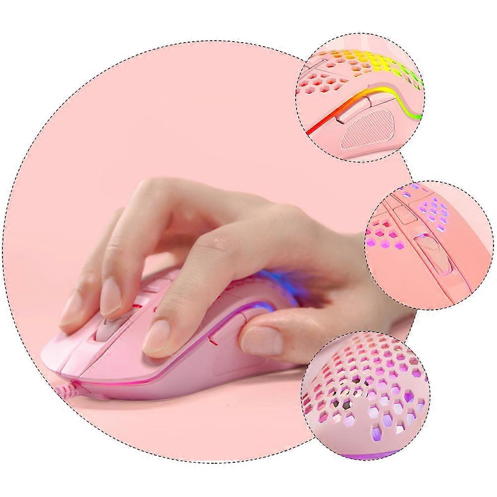 Wired Pink Gaming Mouse for Computer Use 1Pcs with Multi-Color Breathing Light