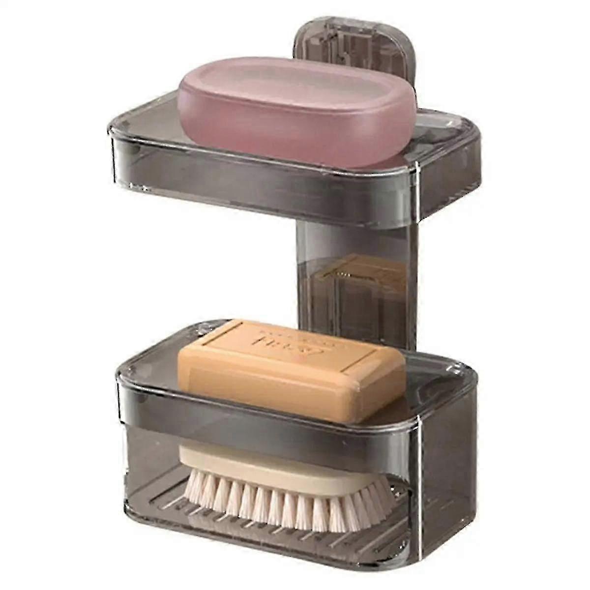 Shower Soap Dish Wall Mounted Toiletries Container Double Layer Drill Free Universal Strong Suction Soap Wall Holder--As Shown