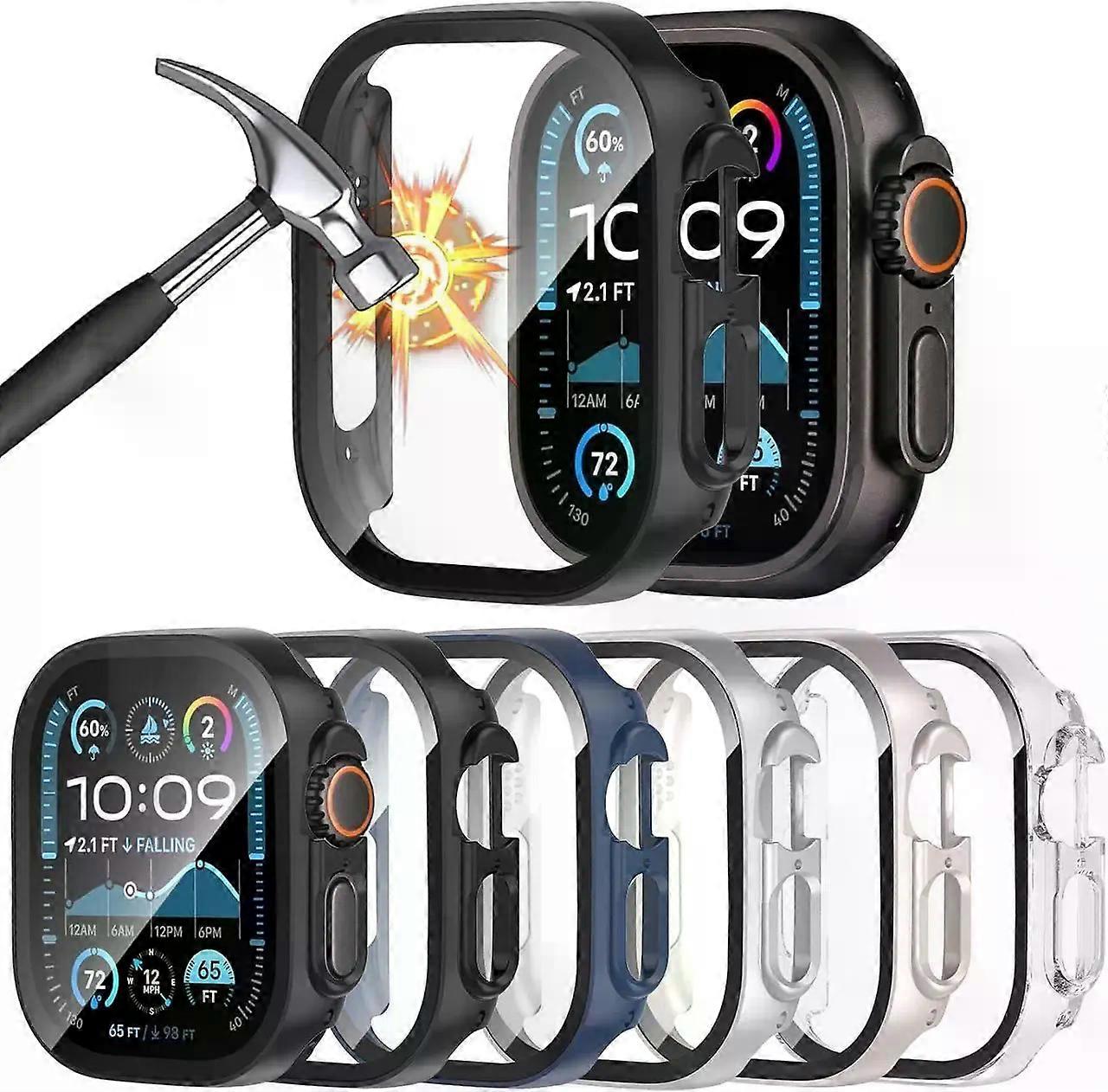 [6 Pack] Case for Apple Watch Ultra 2/Ultra 49mm Screen Protector, Ultra-Thin Tempered Glass, Full Coverage Scratch-Resistant Hard PC Protective Cover