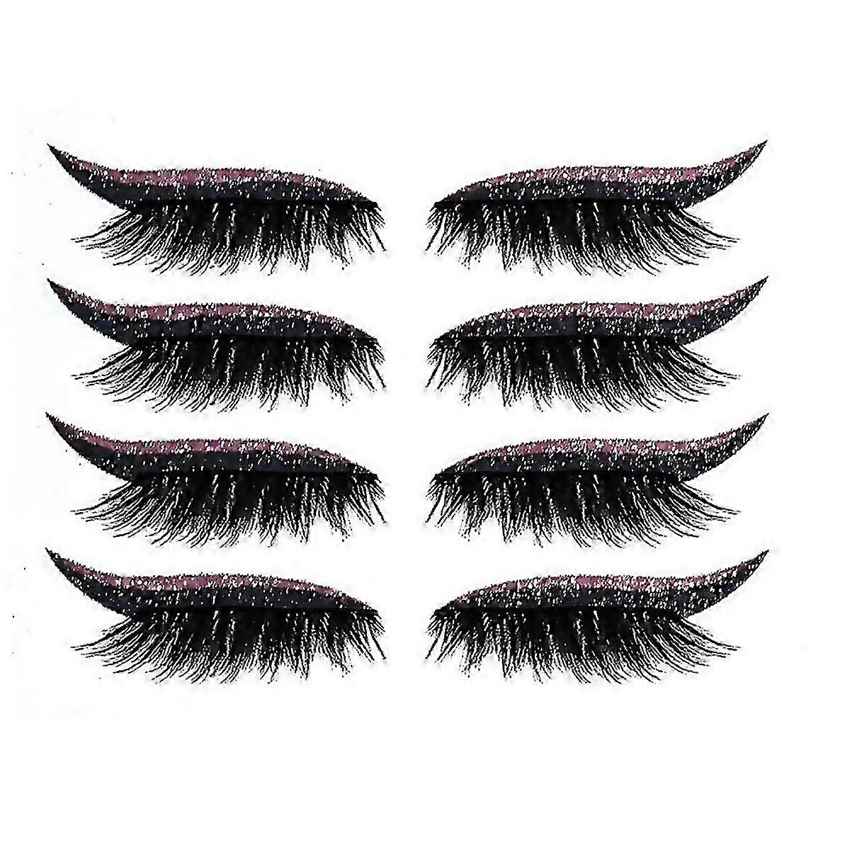 For 4pairs Reusable Eyelash Stickers Glitte Eyeliner False Eyelashes Sequin Eye Shadow