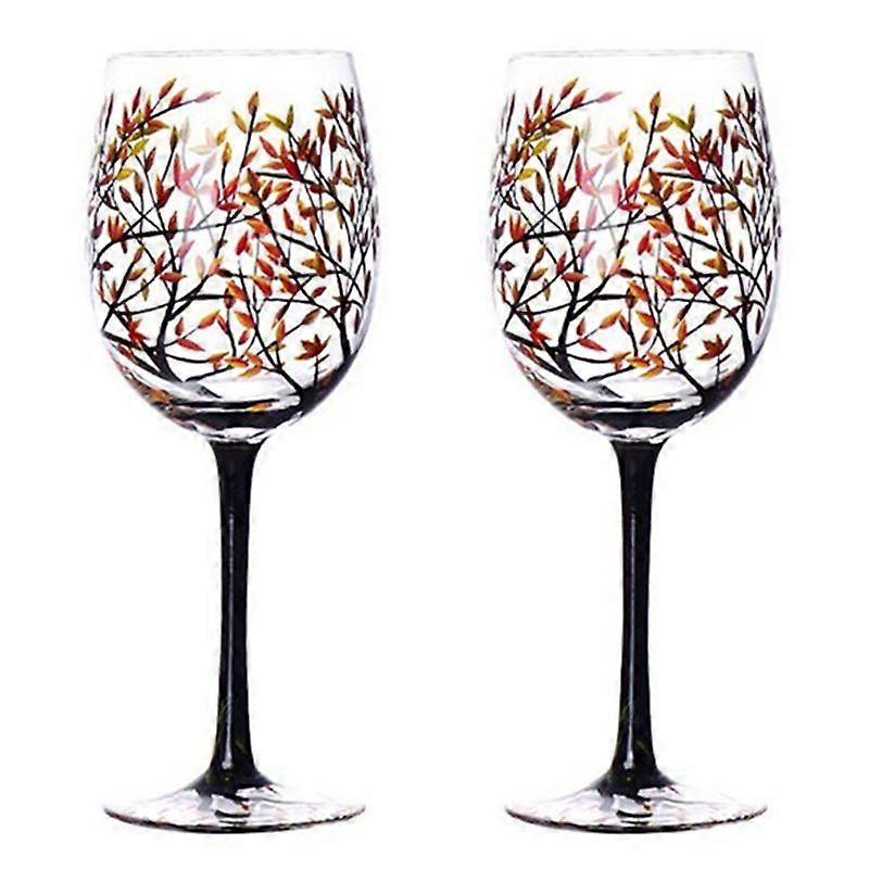 2Pcs Autumn Tree Wine Glass - Fall Colors - Hand Painted - Fall Leaf