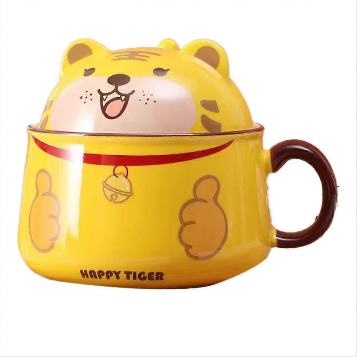 Large Ceramic Noodle Bowl with Lid - Easy Clean, for Dormitory Use, A