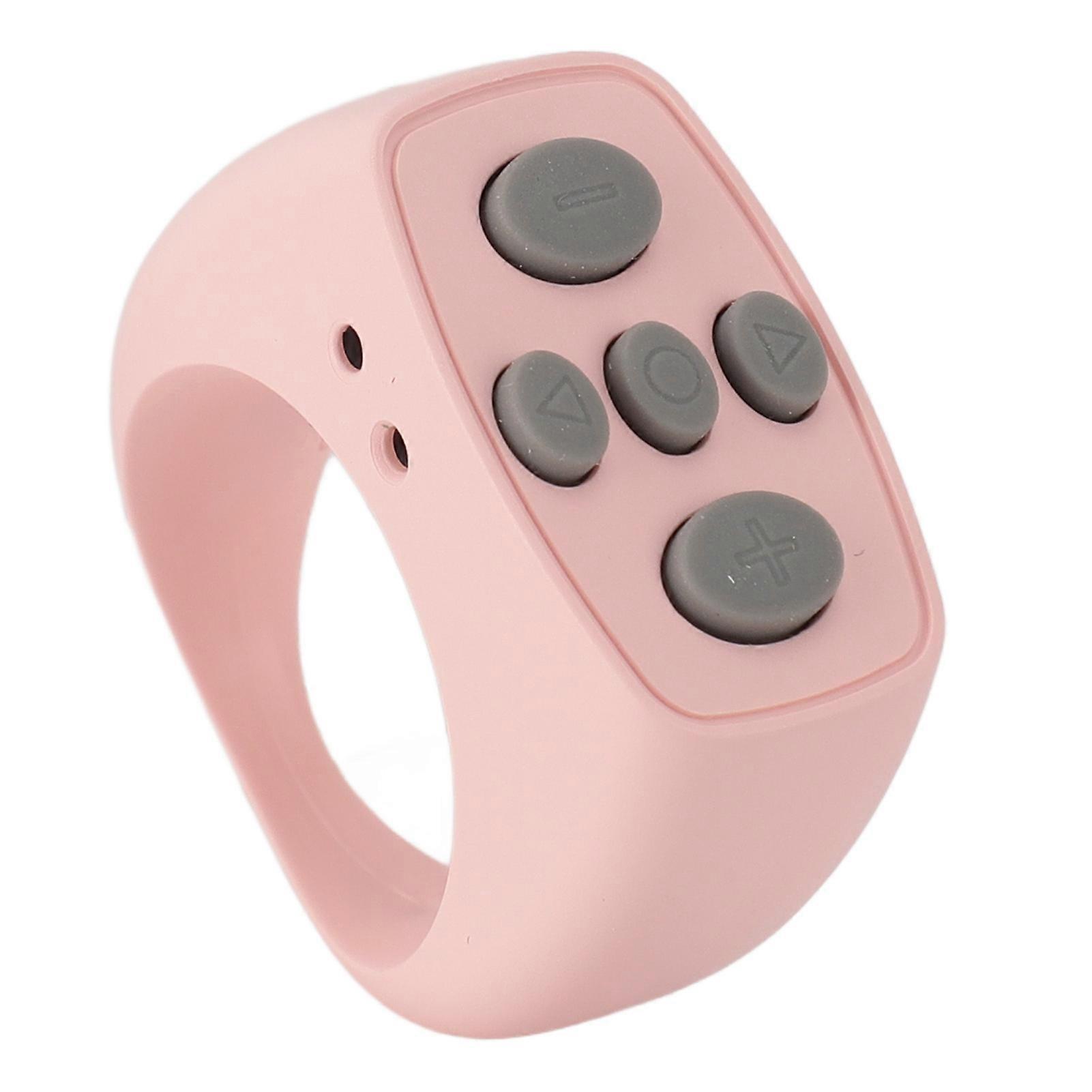 Bluetooth Remote Control Ring 10M with 200mAh Charging Compartment Remote Control Page Turner for Selfie Viewing Video Electronic Book Pink 