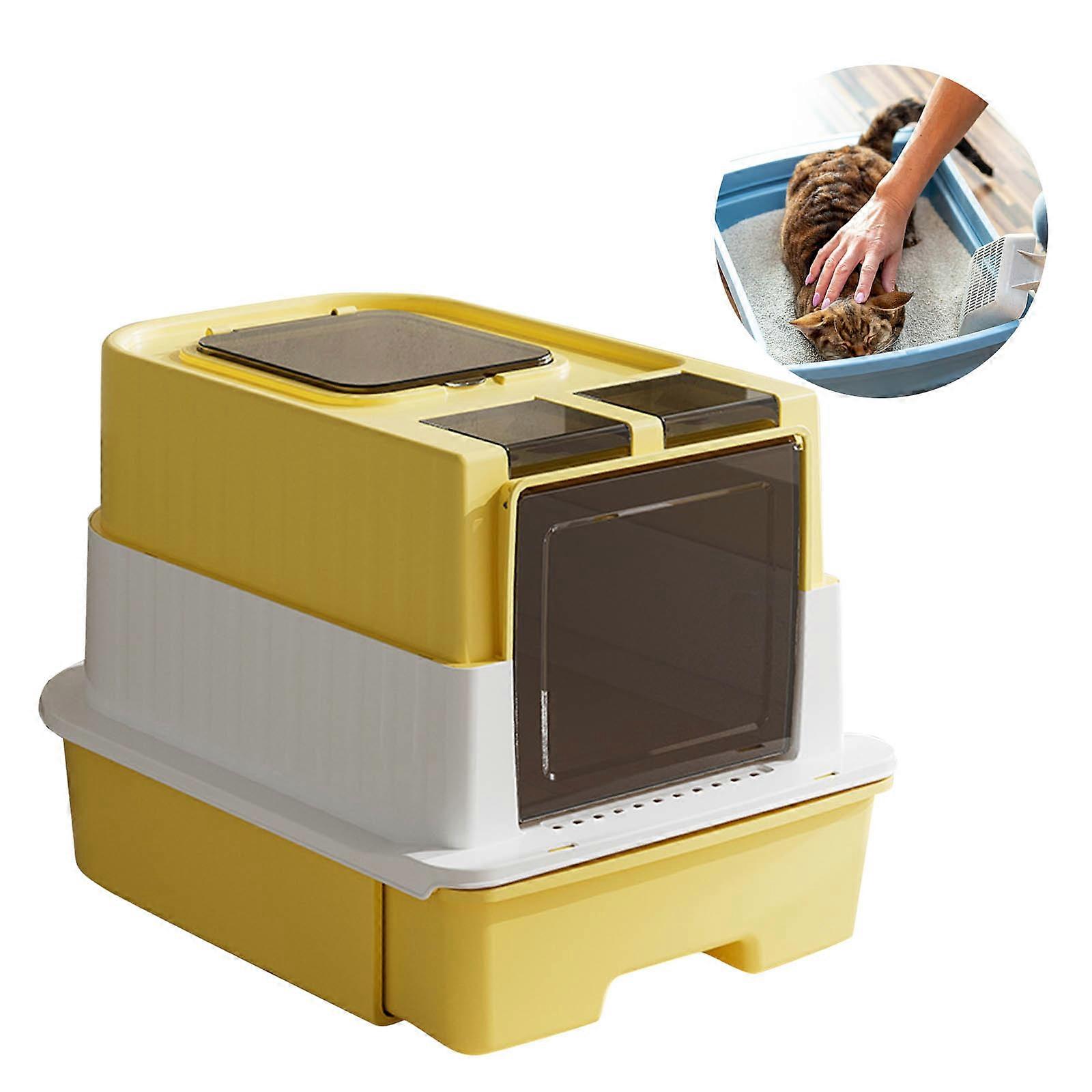 Odor Containing Enclosed Puss Toilet Double Region Structure Low Maintenance Smooth ABS Building Spacious For Large Cats  Yellow