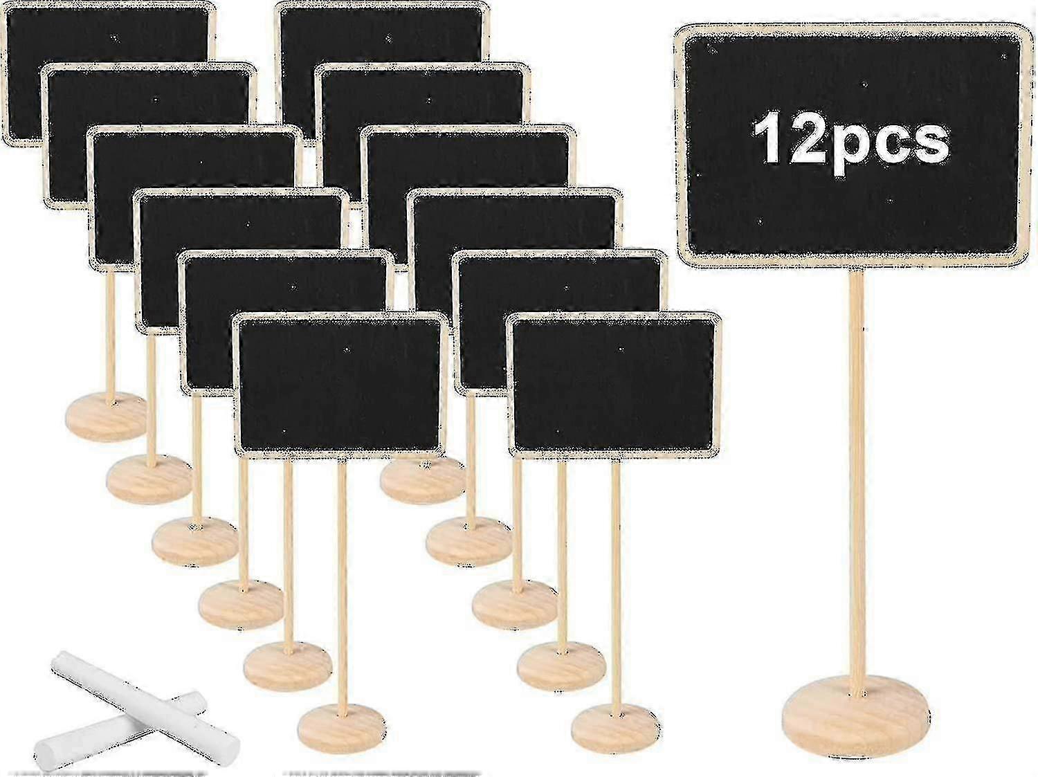 ミニ黒板看板スタンド付き 12pcs ビュッフェ用食品ラベル 木製ラベル テーブル番号 価格記号 パーティーサイン フードバー用スタンド カフェベーカリー