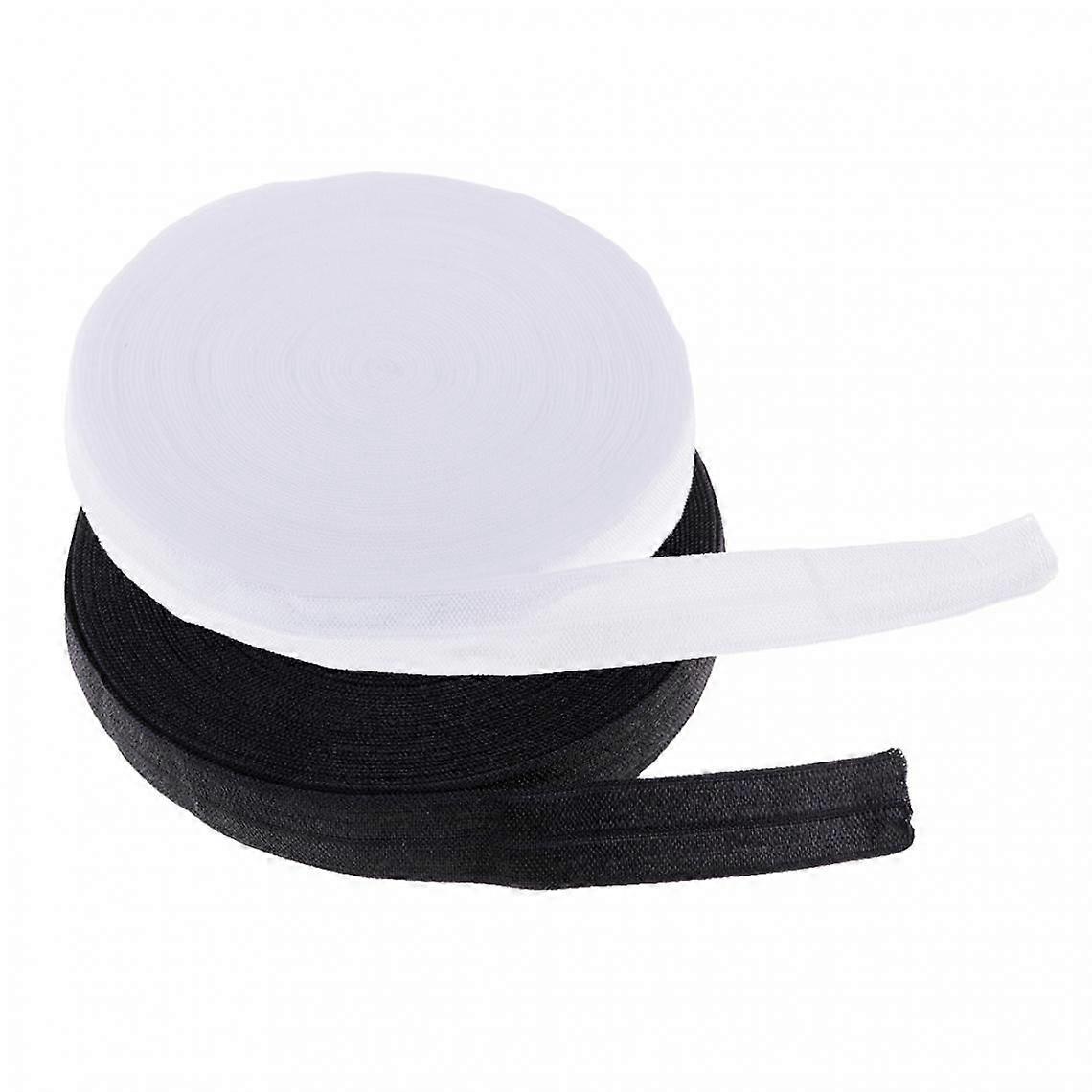 2pcs cinta elástica de algodón cinta de coser rollo cinta de algodón, blanco negro 10 metros