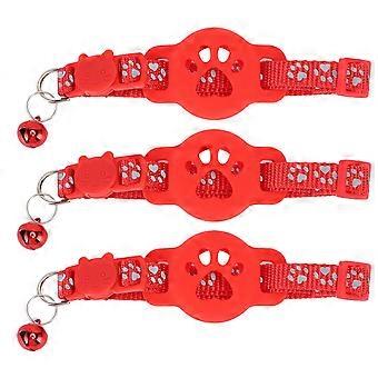 3pcs Reflective Cat Collar Holder with Bell Anti Lost Adjustable Kitten Collar Protective Case for Pet Red