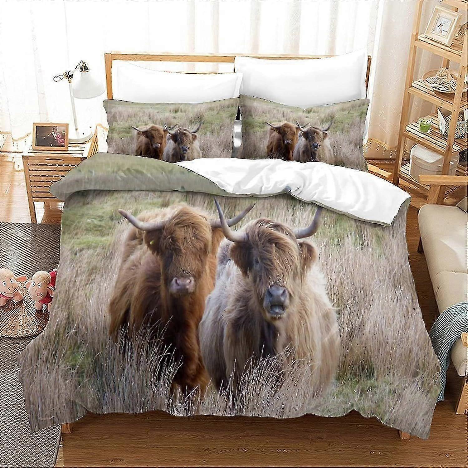 Bedding Single Bed Set Highland Cow Printed Single Size Bedding Sets Super Soft Microfiber Duvet Covers with Zipper with Pillowcases Hypoallergenic 14