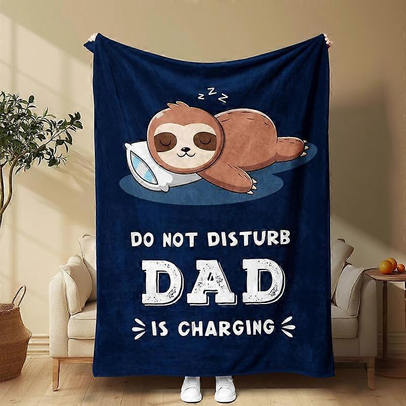 Don't Disturb Dad Letter Blanket, 1 Count Cute Sloth Pattern Blanket, Soft Comfortable Throw Blanket, Bedding Supplies for Home Office Trave