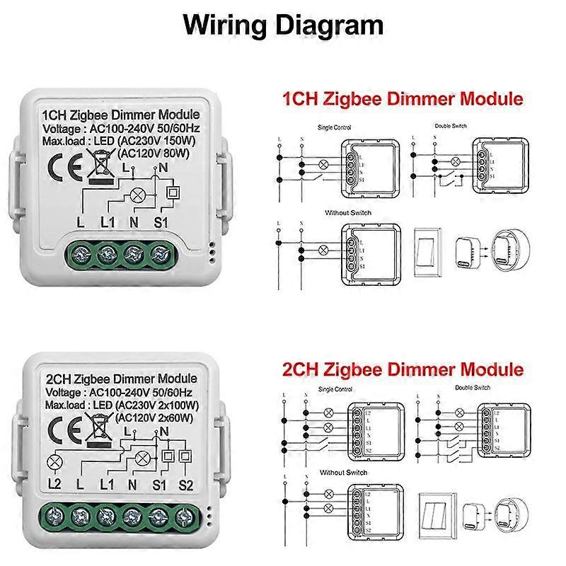 Tuya ZigBee Smart Dimmer Switch Module Supports 2 Way Control DIY Dimmable Switches 10A Work for (2 