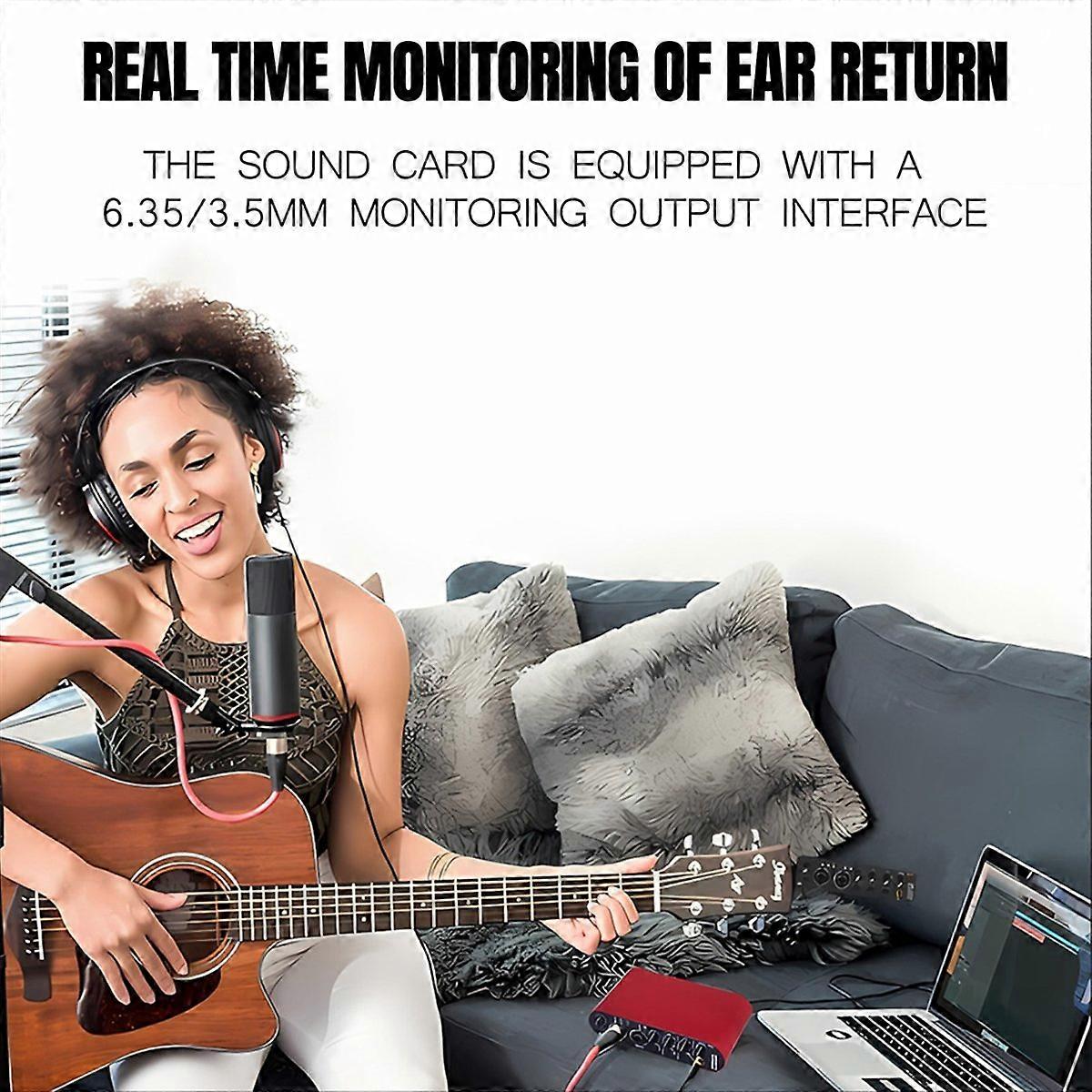 Professional 24Bit 192KHz Audio Interface 2 Input Sound Card for Electric Guitar External Studio PC 