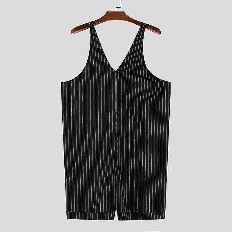 INCERUN Mens Strap Sleeveless Striped Print Romper Jumpsuits Overalls