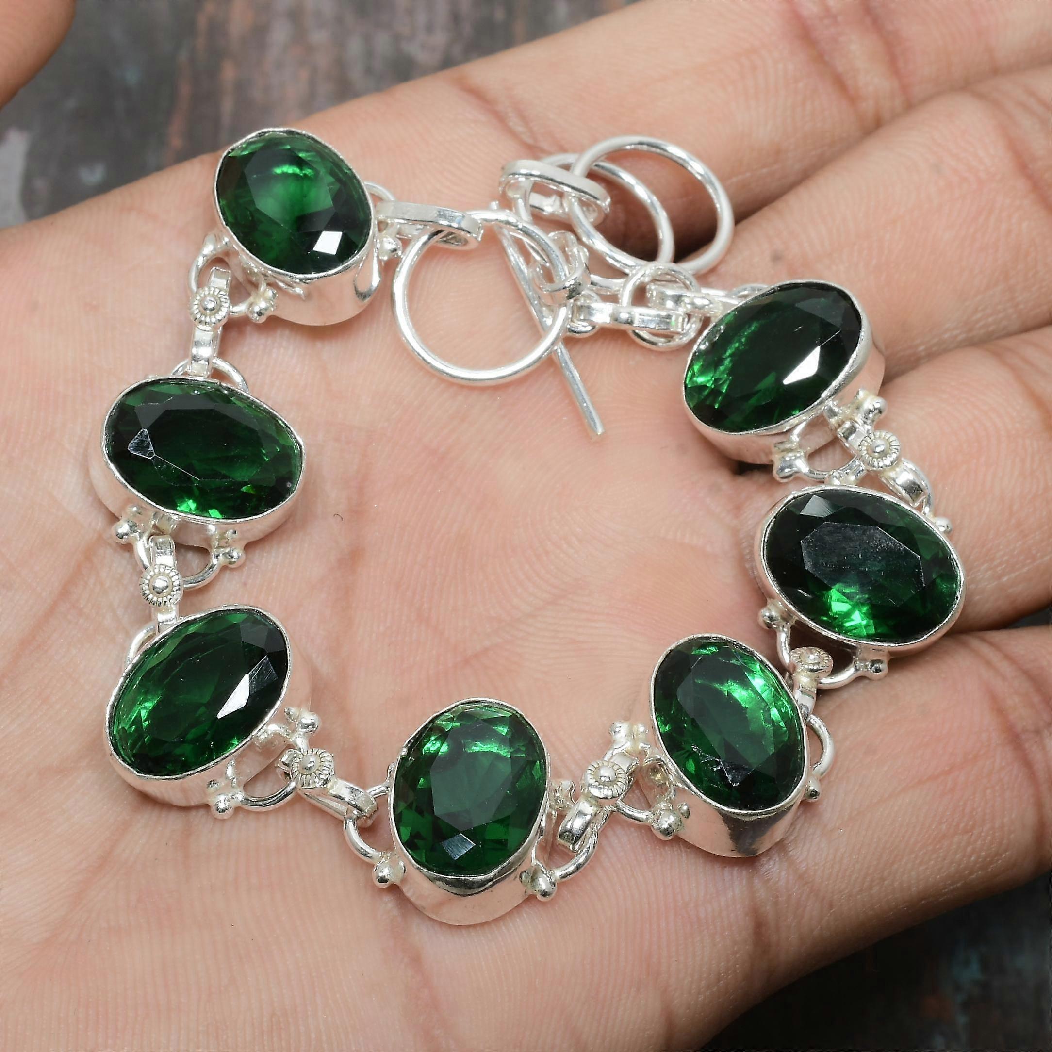 Beautiful Chrome Diopside Gemstone Handmade Solid 925 Sterling Silver Bracelet