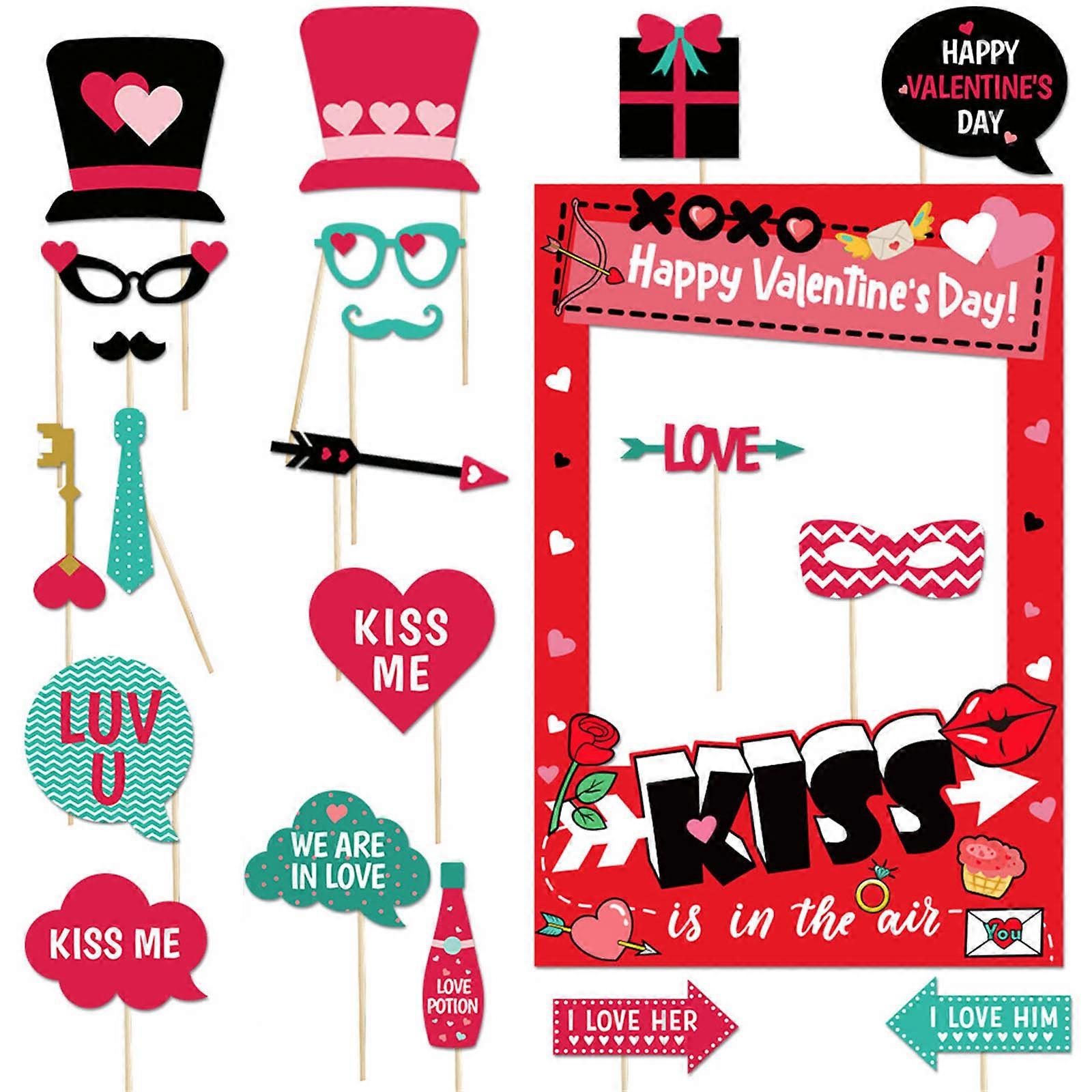 Valentine's Day Photo Booth Properties Valentine's Day Party Photo Properties Charm Set for Memorable Celebration Multicolor