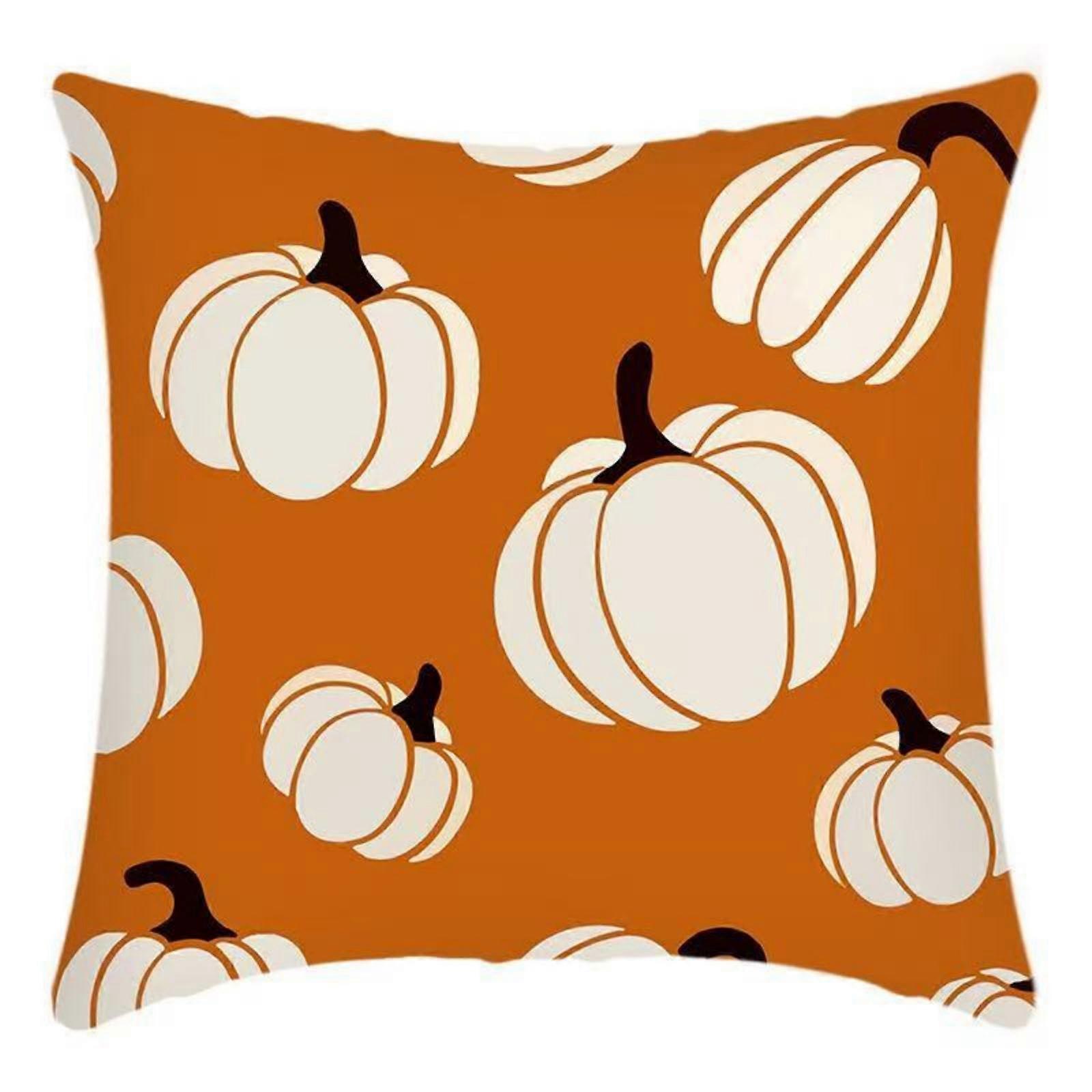 Fall Themed Pillowcase Pumpkin Pattern Soft Fabric Easily Clean Home Accent Decorative Pillow Cover 45cm X 45cm Multicolor