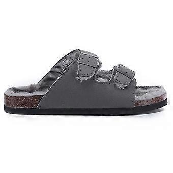 VIVASHOES Sandali da donna in pelle scamosciata sintetica con doppio cinturino e fibbia grande - Comodi sandali slip-on con doppio cinturino, fibbie regolabili e plantare in sughero - Sandali morbidi per interni ed esterni - Grigio 9