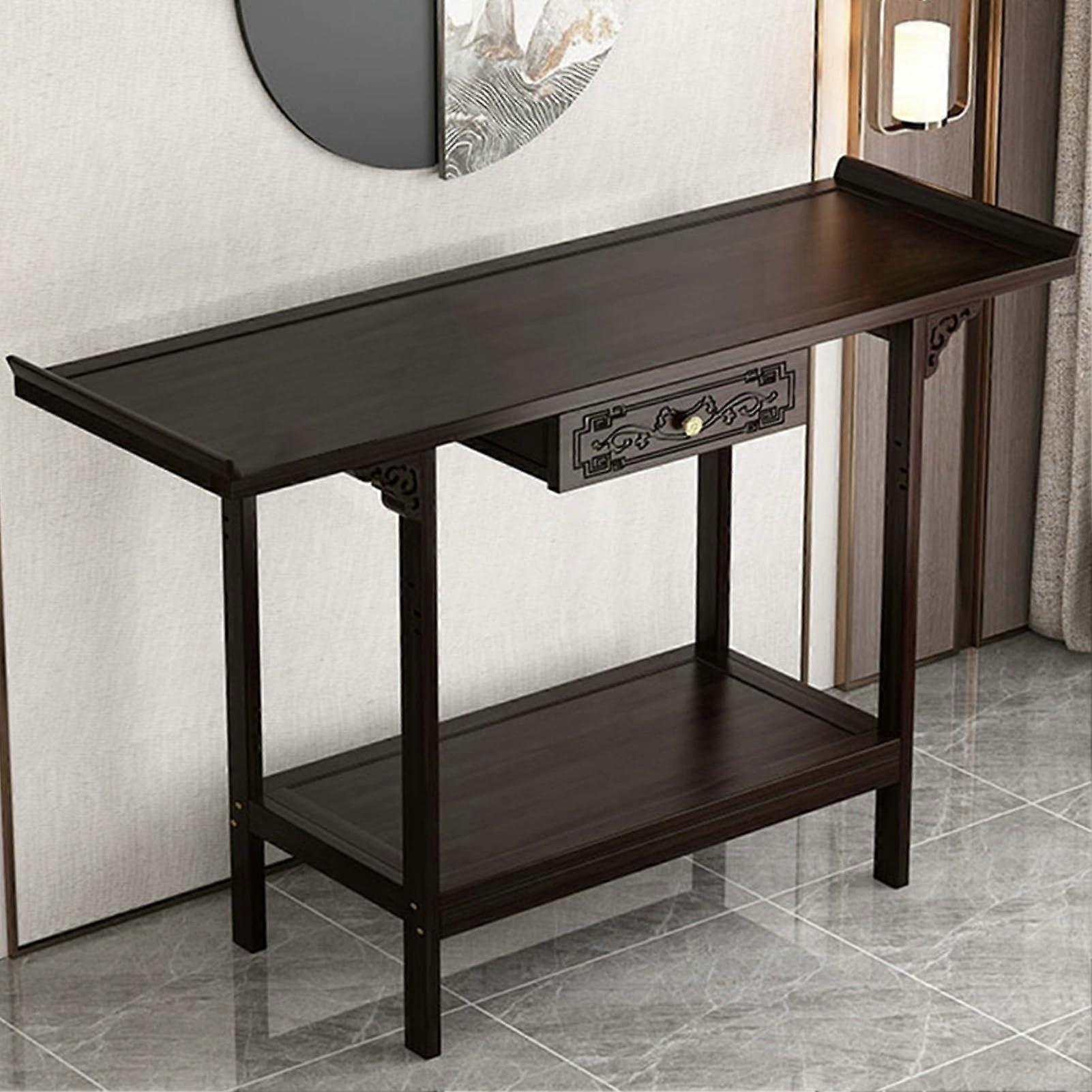 Bamboo Meditation Altar Table with Storage Shelf for Buddha Shrine and Home Offerings 80cm