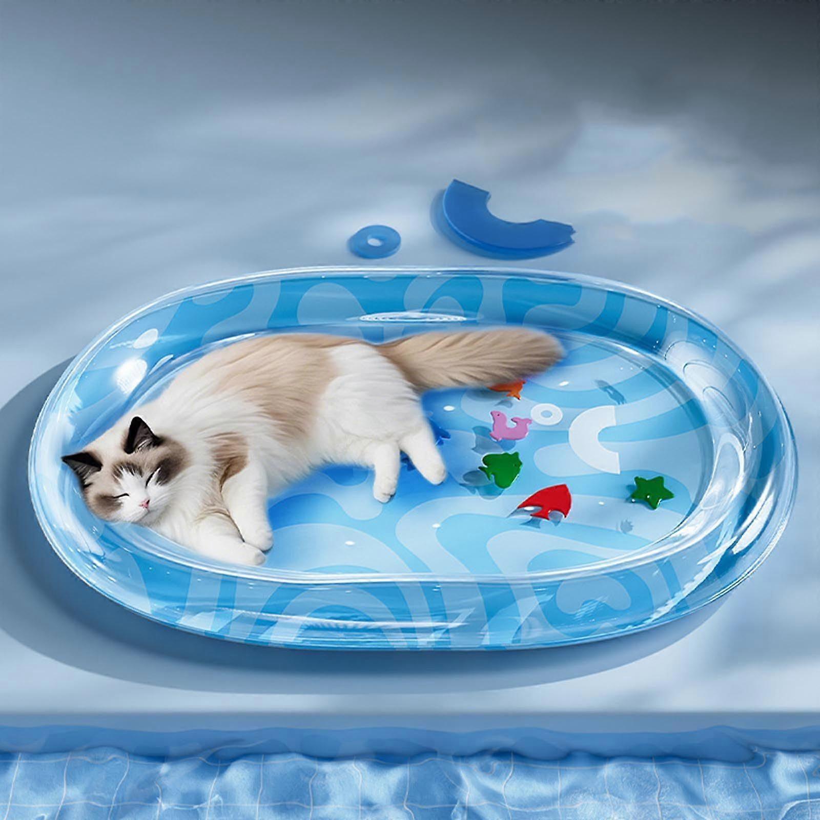 Ocean Theme Cat Water Mat with Fish - Non-Slip Thick Cat Play Mat with Floating Fish Pattern, Interactive Cat Toy for Summer Indoor Cats, Play Mat