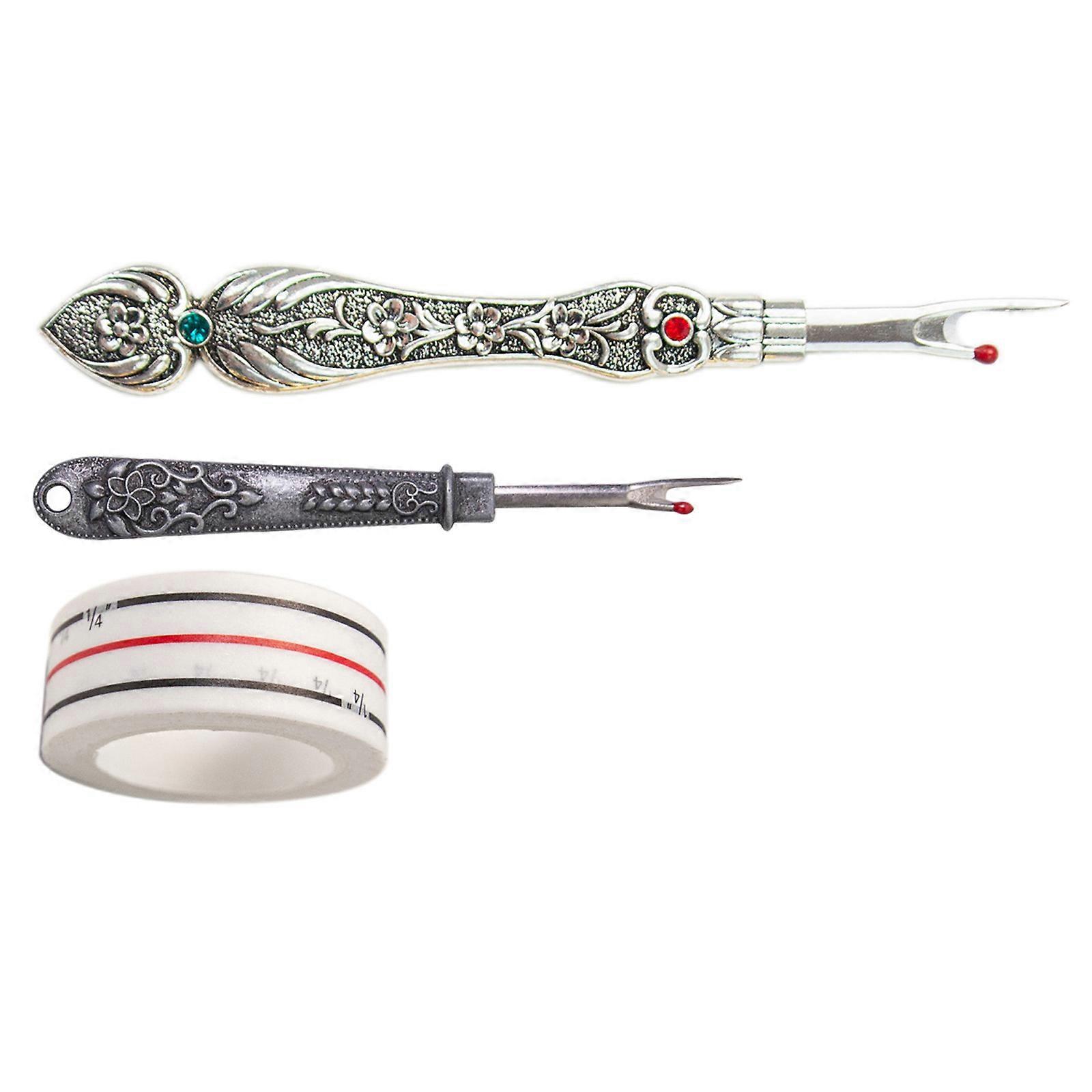 2Pcs Seam Rippers Sewing Positioning Tape Set Stainless Steel Thread Unpicker for Embroidery Removing Thread Button  silver