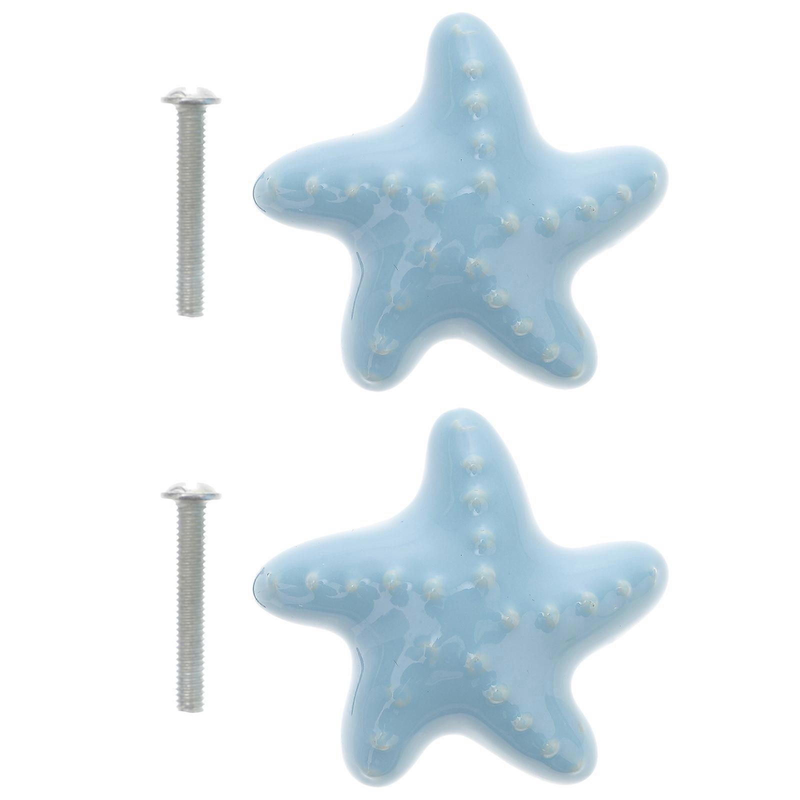 Star Shaped Adorable Ceramic Handle Pull Bar For Home Office Room Decor Blue 2Pcs