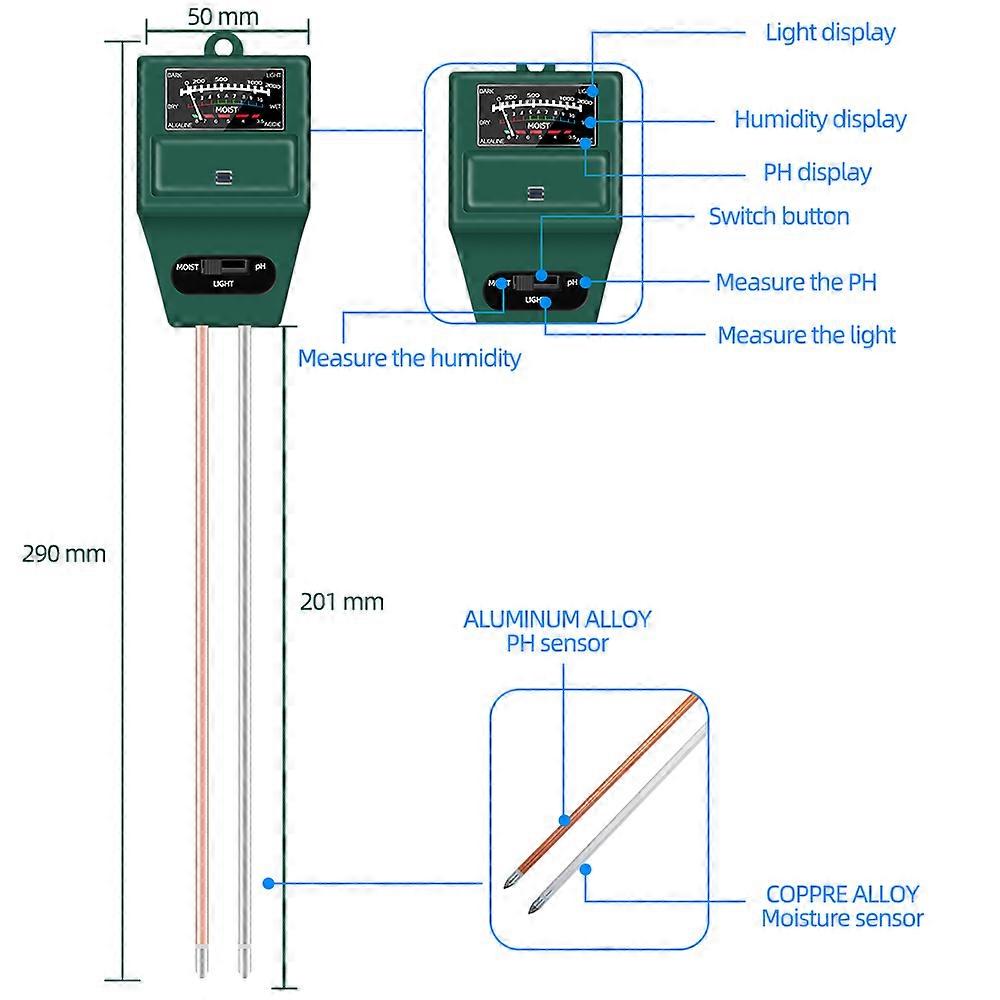 3 in 1 Soil Tester Portable Soil Moisture PH Meter Humidity Light Detector Plant Flower Acdity Analyzer with Mini Garden Tool