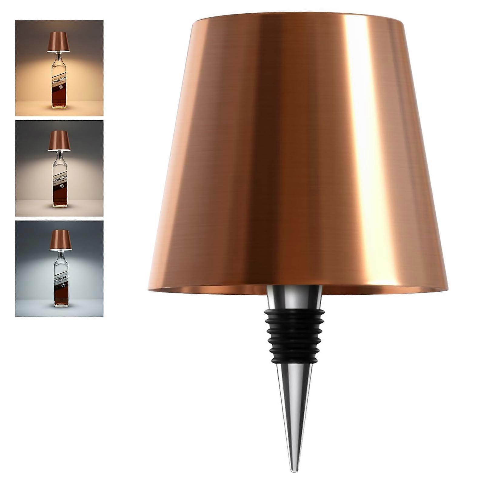 Rechargeable Bottle Lamp with 3-Color Lighting Modes, Cordless LED Illumination for Bar Counter and Home Decor, Elegant Champagne Gold Finish.