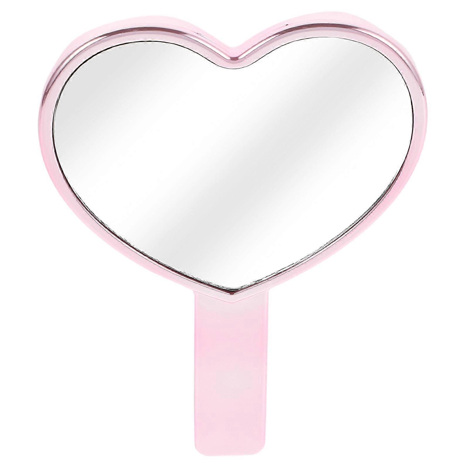 Portable Heart Mirror Handheld for Makeup Use Pink