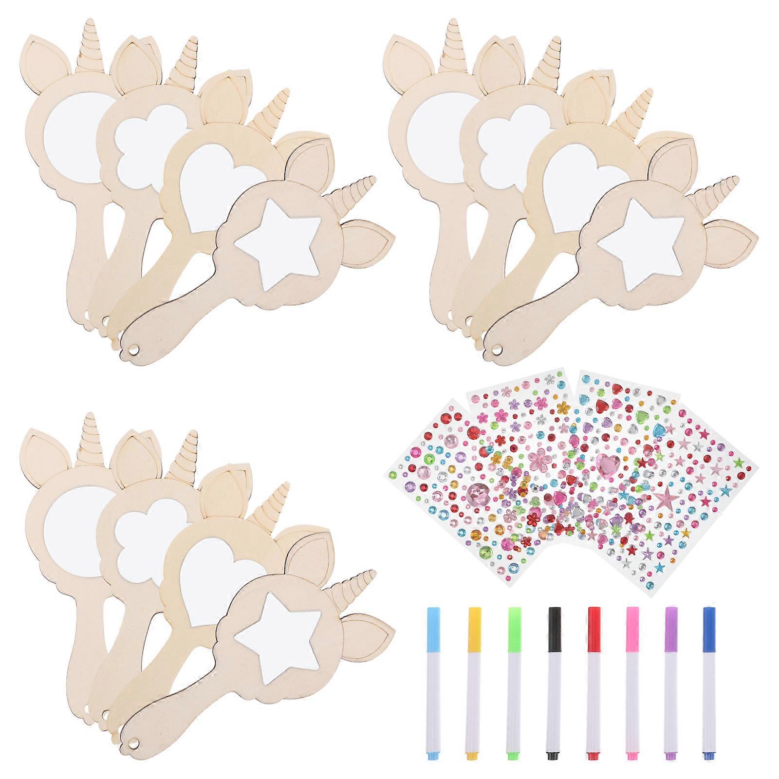 Wooden Unicorn Mirror for DIY Painting Craft with 1Set Small Hand Mirror