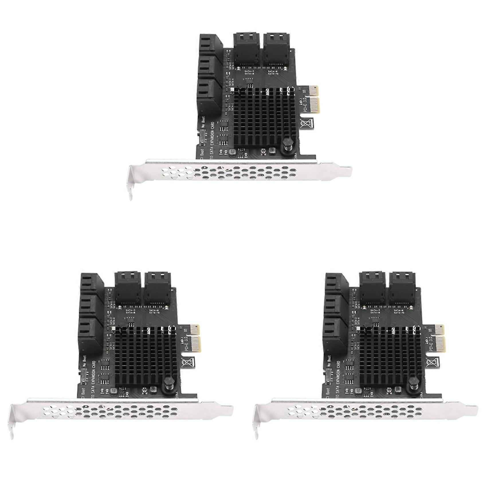 3X 10 Port SATA 3.0 to PCIe X1 Expansion Card PCI Express SATA Adapter SATA3 6G Converter with Heatsink for Windows
