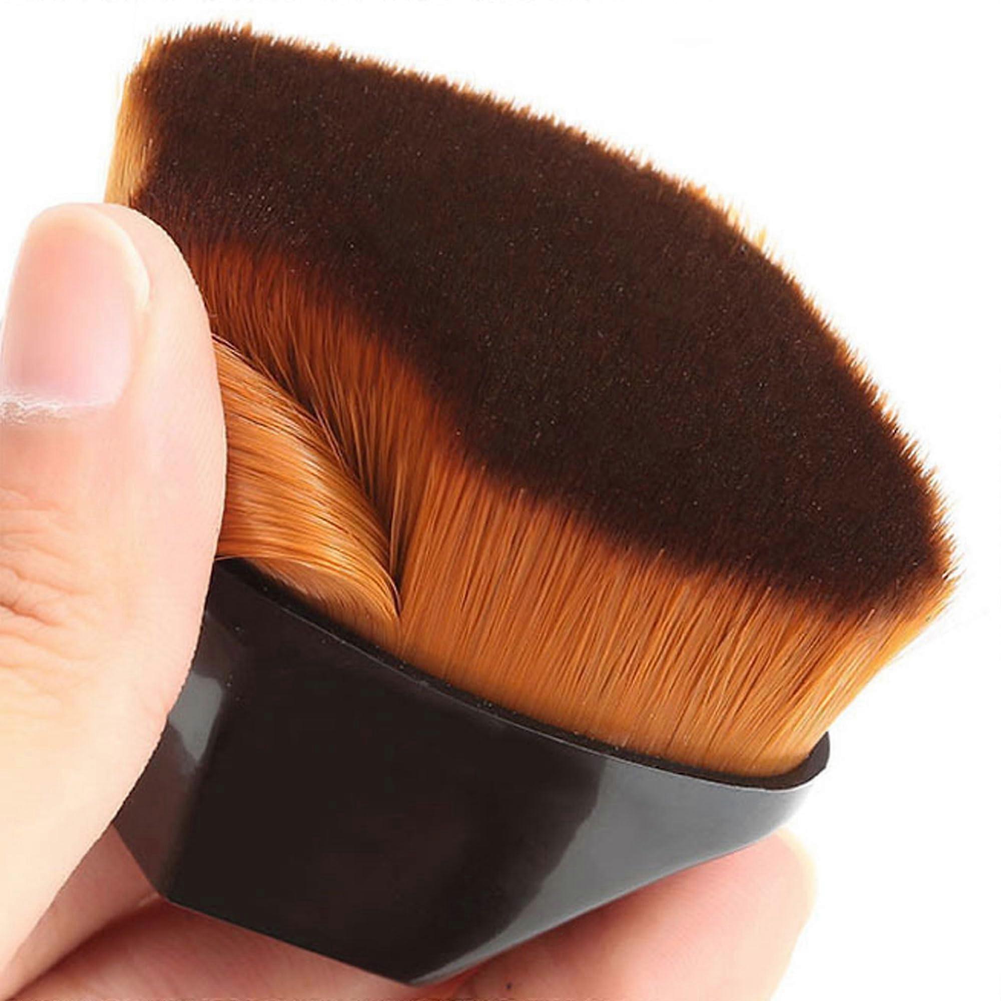Kabuki Foundation Brush with Dense Vegan Bristles, Flat  for Liquid and Powder, Hexagon Handle, Travel Case