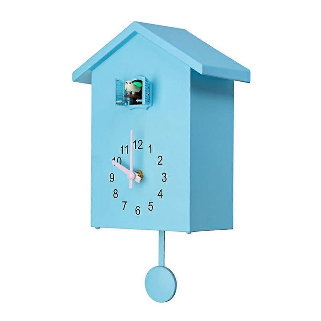 Blue Bird Cuckoo Wall Clock with Silent Pendulum for Home Decor and Hourly Window