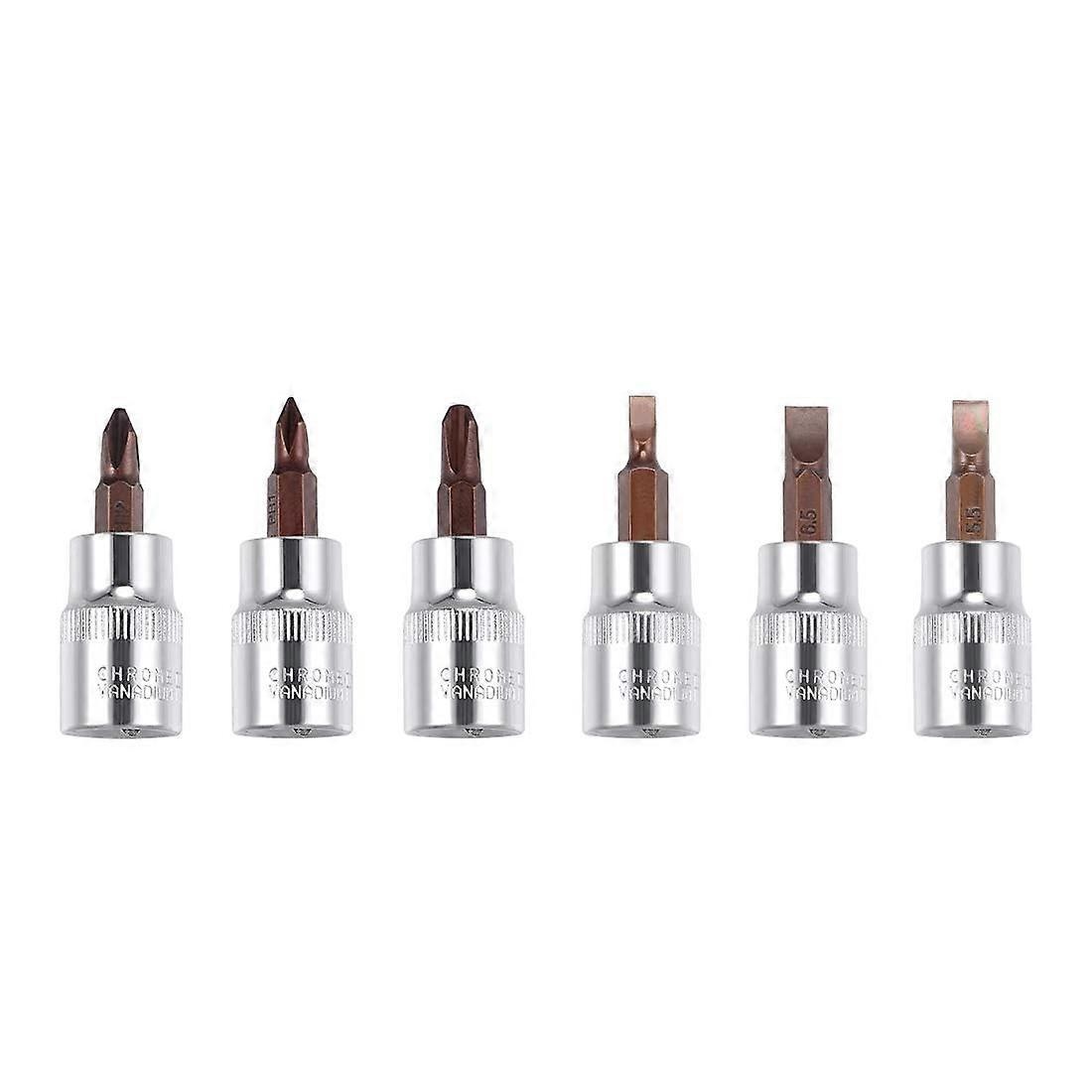 6Pcs 3/8 Inch Drive Phillips and Flathead Socket Bit Set, S2 Steel, 48mm Hex Shank, Rustproof Finish