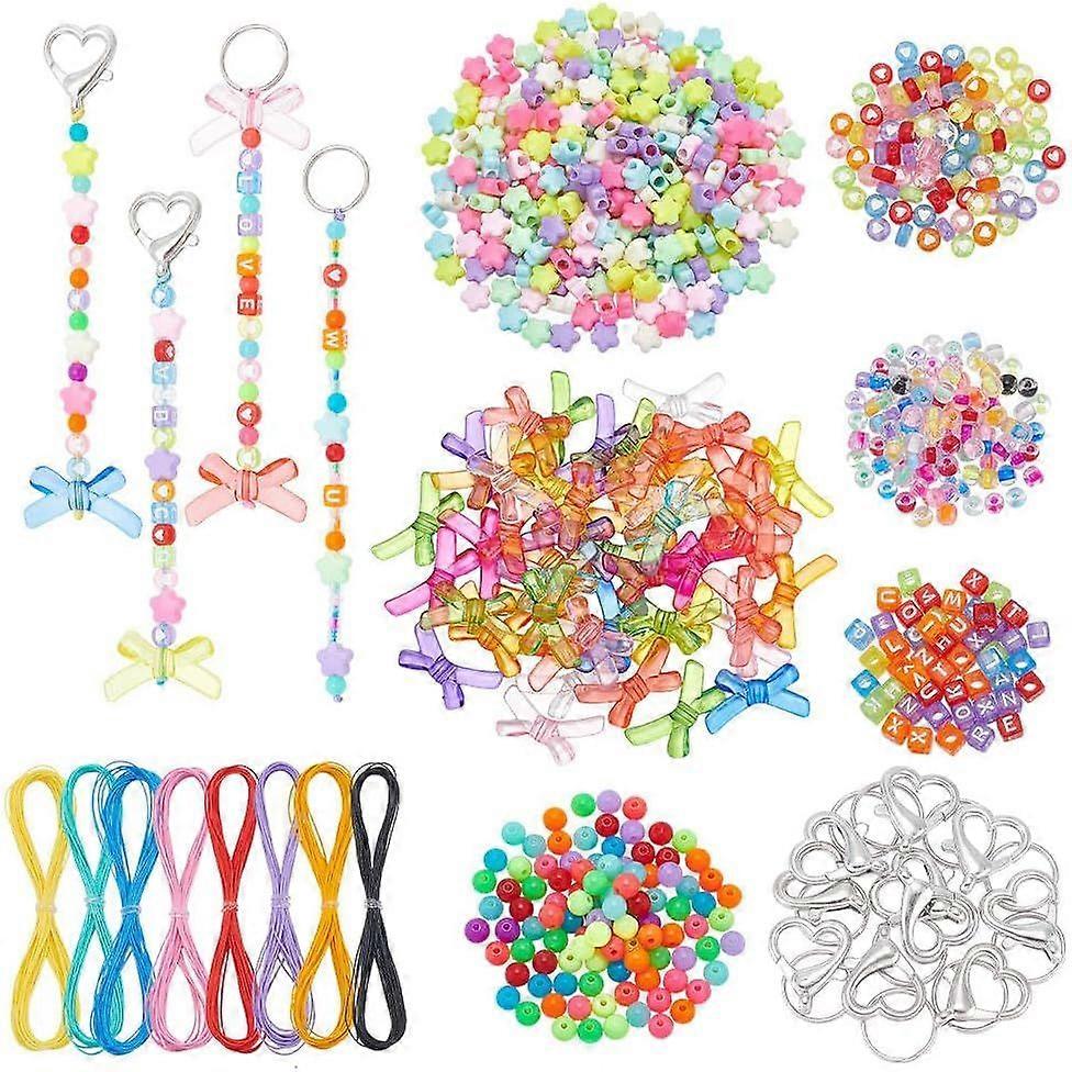477pcs Bead Keychain Making Kit Colorful Letter Beads Charms with Heart Clasps Waxed Cord for Keychain Lanyard Friendship Bracelet Making Party Favors