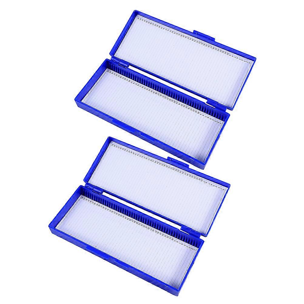Biological Microscope Slide Boxes for Holding Use 2Pcs Blue