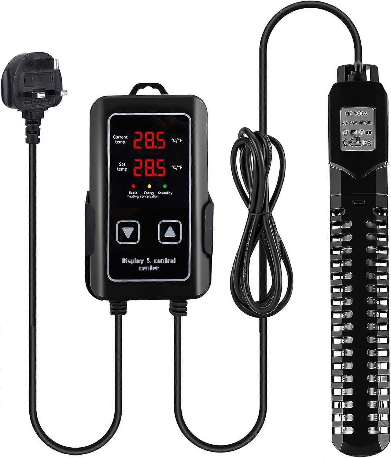 Aquarium Heater, 500W Submersible Fish Tank Heater with External Digital Temperature Controller, LED Display, Over-Temperature Protection, for 250L-50