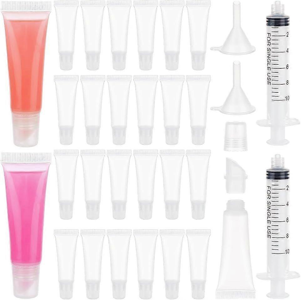 60Pcs Lip Gloss Tubes 10ml/0.34Oz Empty Refillable Squeeze Tubes Clear Lip Gloss Balm Containers with 2 Funnel 2 Syringes for Lipstick Dispensing Lip 