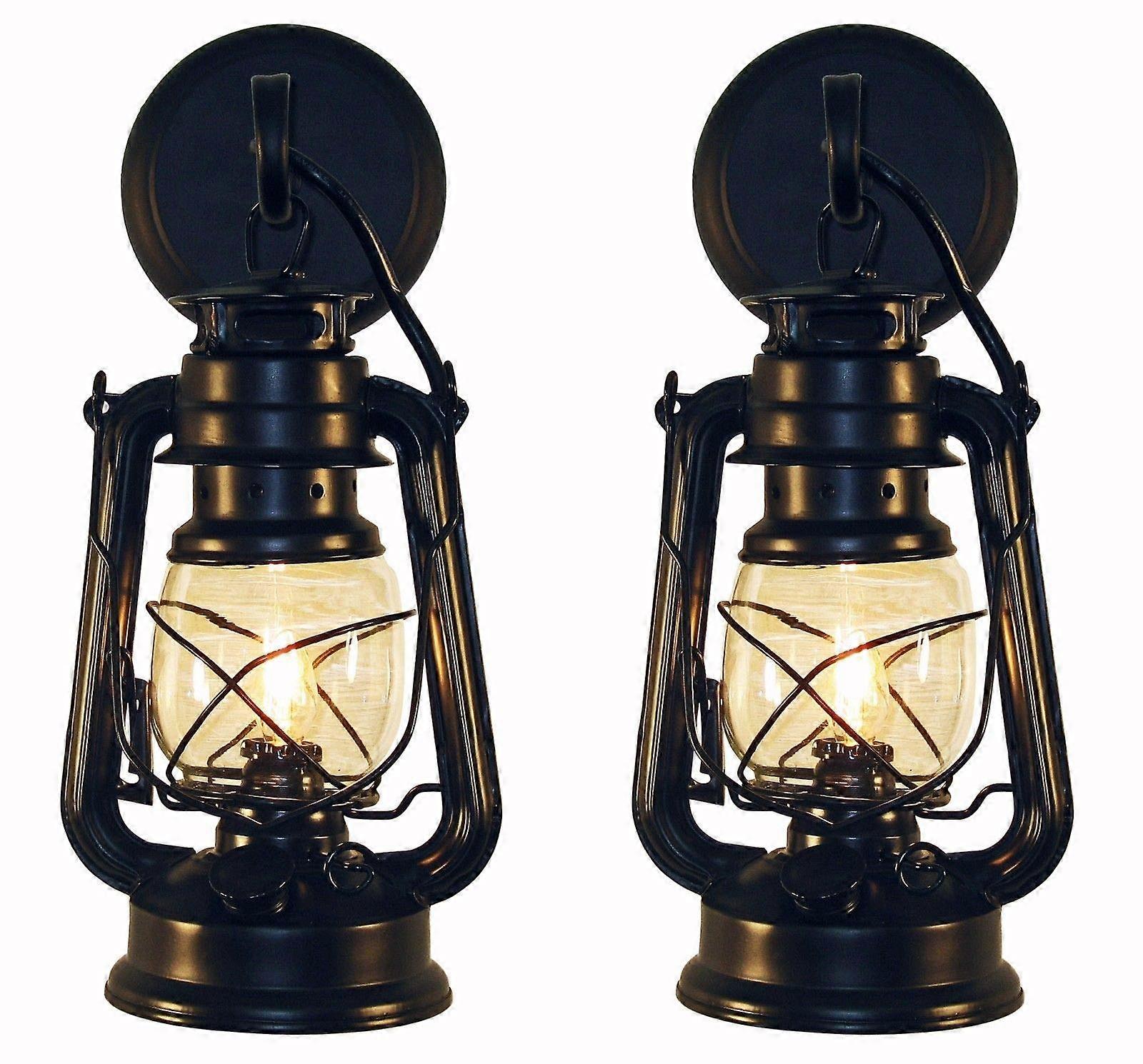 Rustic Wall Sconce Lantern Set of 2, Vintage Black Farmhouse Light with Antique Design and Bulb