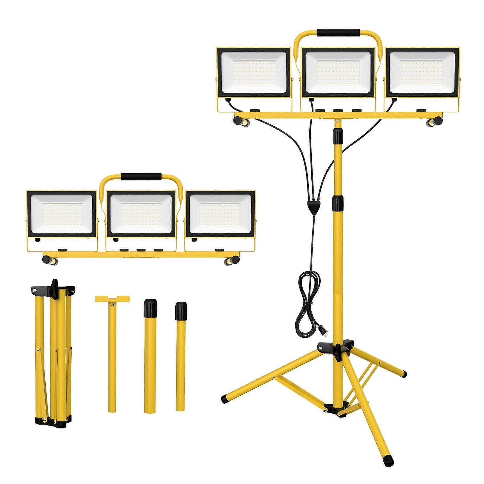 LED Work Light 21000LM Triple Head with Stand, 360° Adjustable IP65 Waterproof for Outdoor Job Sites