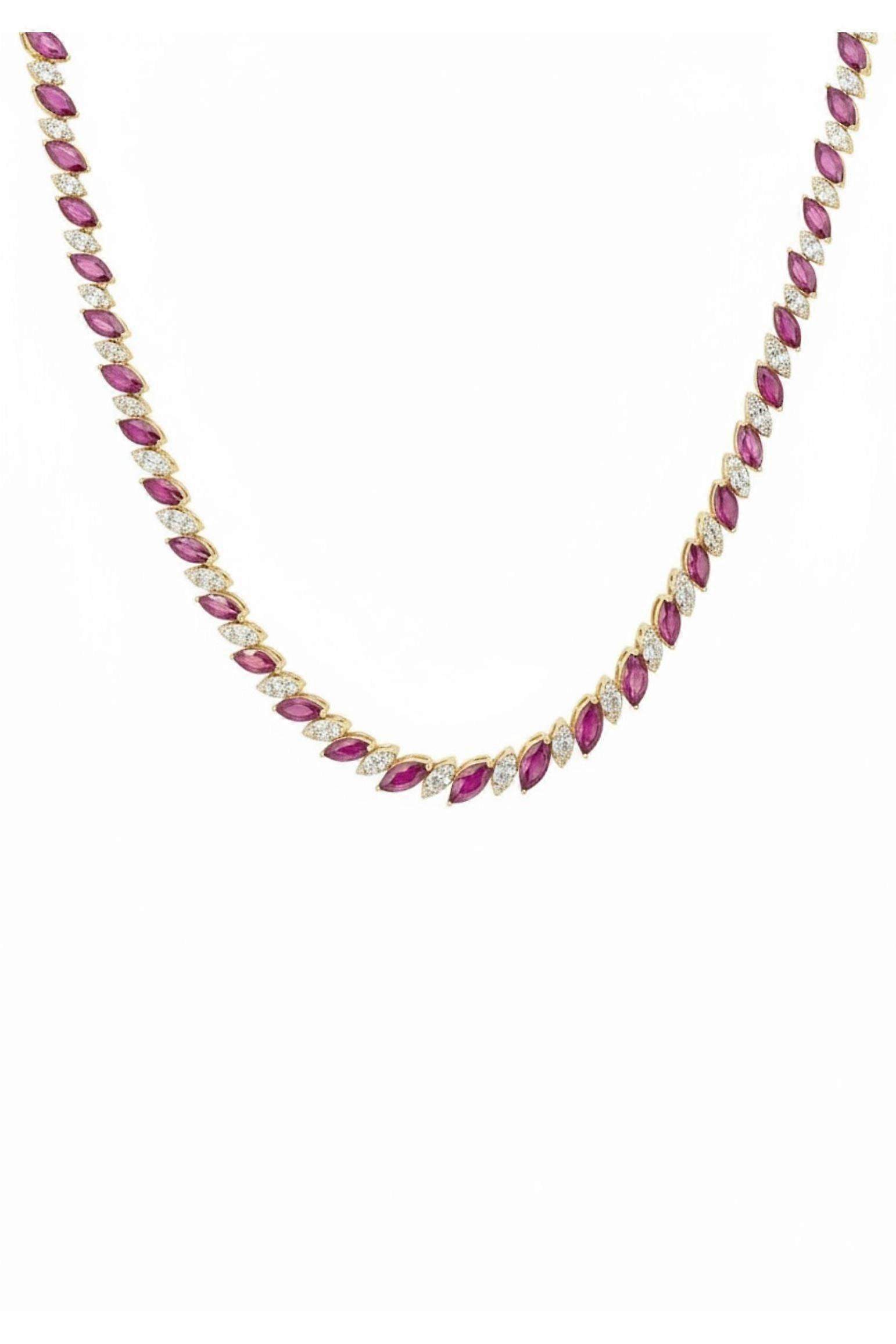 Viscountess Statement Tennis Necklace Ruby Gold