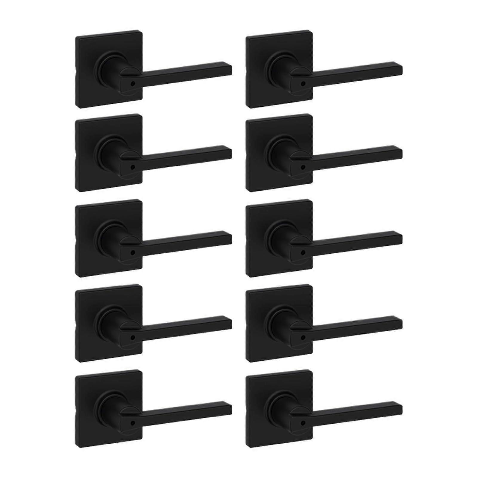 10 Pack Matte Black Privacy Door Lever Lockset for Bedroom and Bathroom, Reversible Handle Design