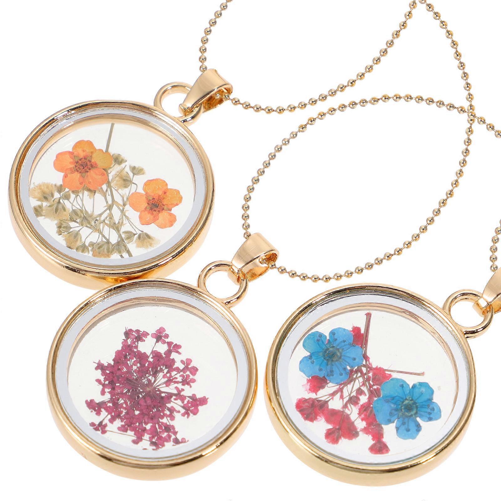 Creative Dried Flowers Necklace Delicate Plant Specimen Chain 3Pcs