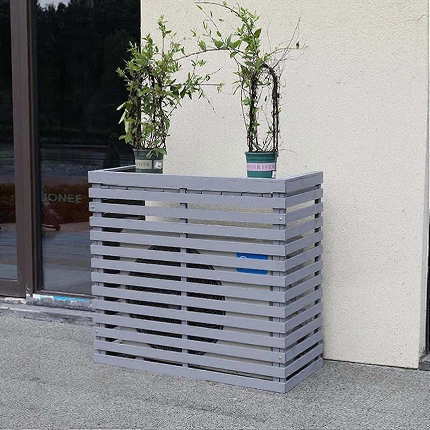 Outdoor AC Cover with Weatherproof Solid Wood Privacy Screen, Noise Reduction, Backyard Grey