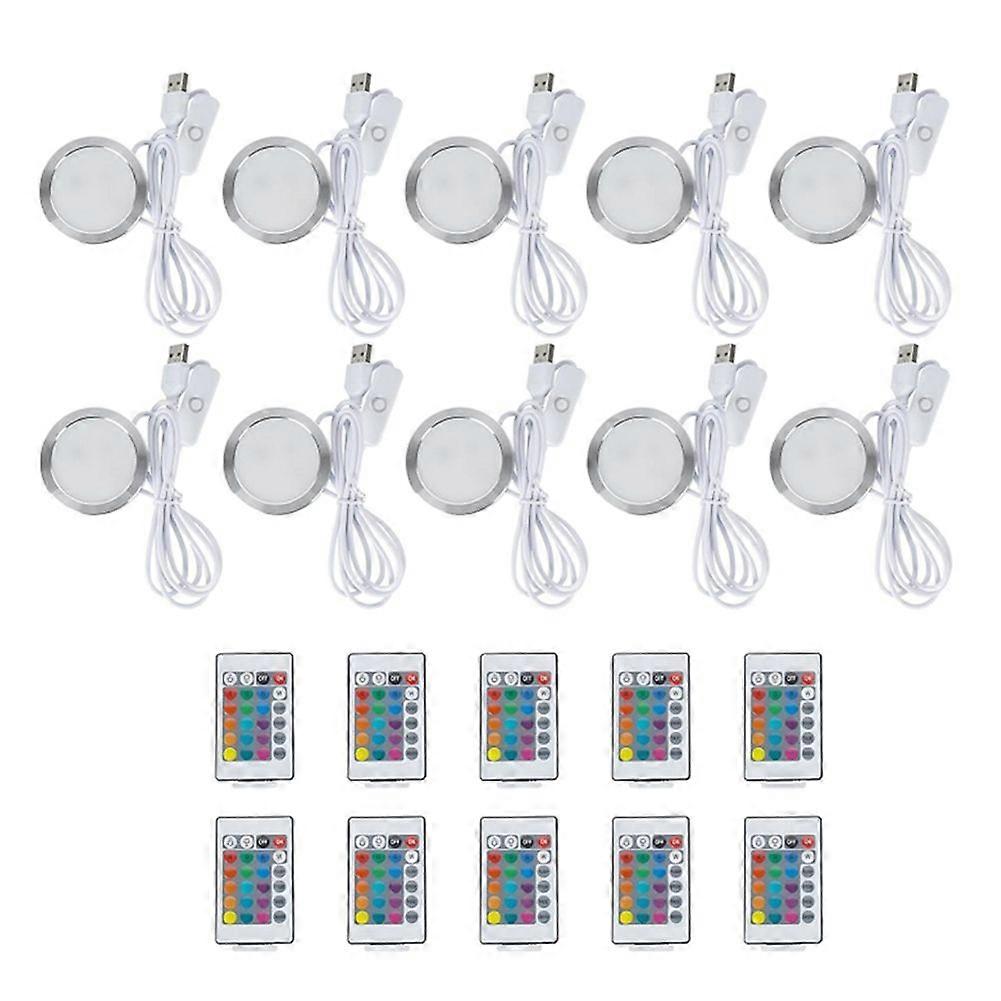 10PCS USB 5V Multi Color Remote Control Mounted LED Spotlight, Wardrobe, Wine Cabinet, Circular Cab
