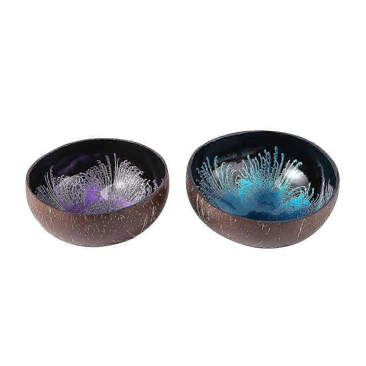 2PCS Natural Coconut Shell Bowl Storage Bowl Candy Container Nuts Holder (Pattern 2 and Pattern 3)
