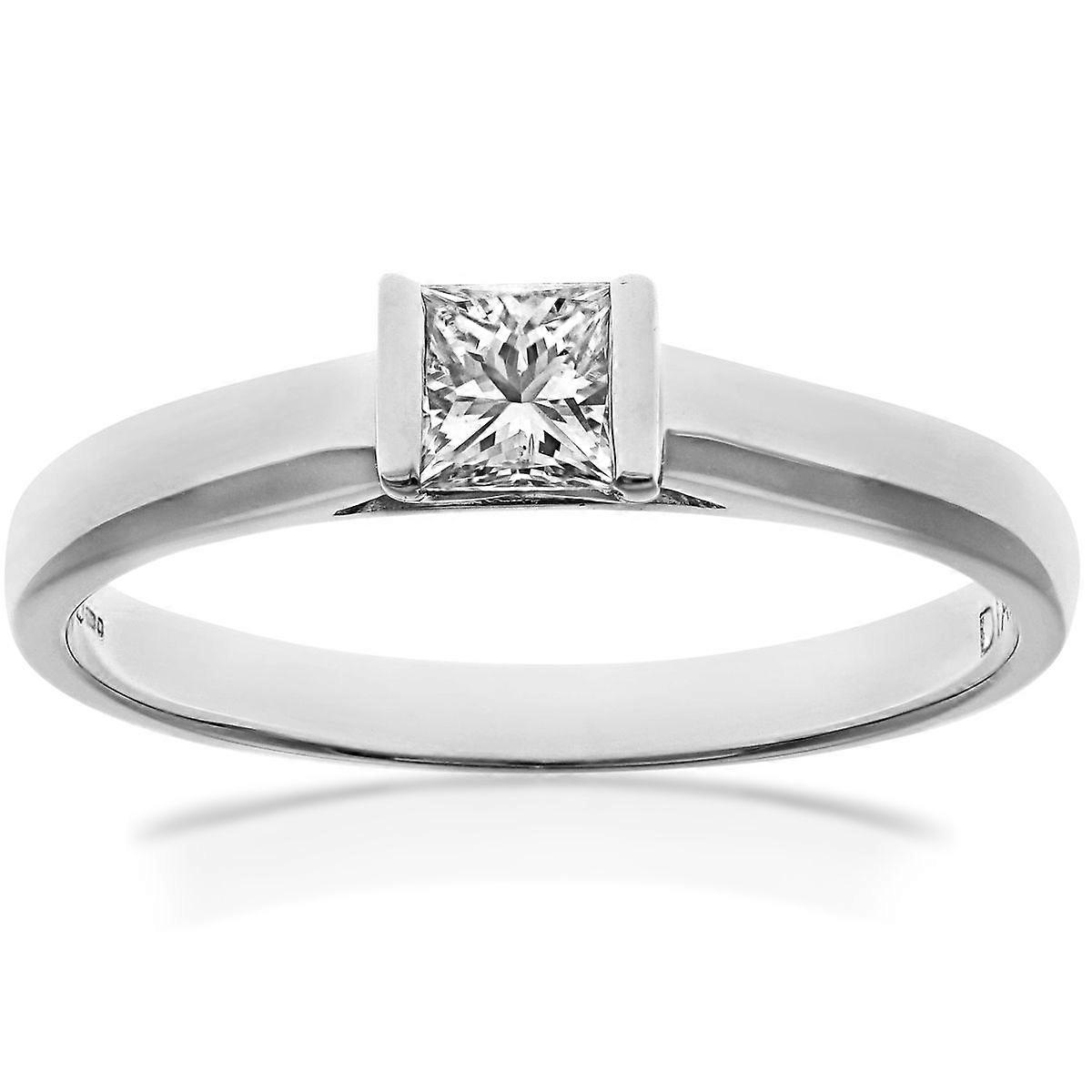 Jewelco London 18ct White Gold Princess 1/4ct Diamond Channel Bar Set Solitaire Engagement Ring