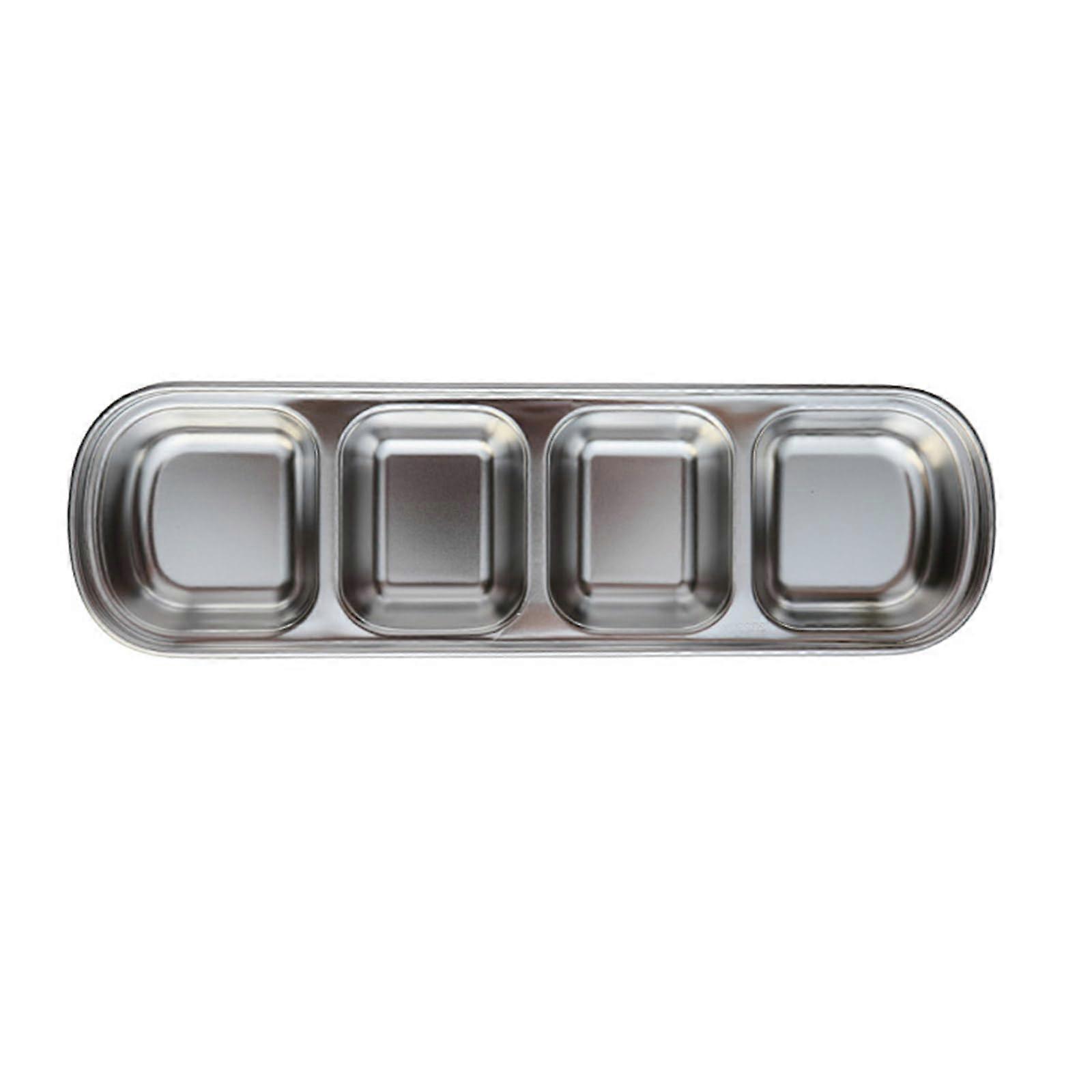 Stainless Steel 4Grid Sauce Dish RustResistant Condiment Tray for Kitchen BBQ Snacks Serving