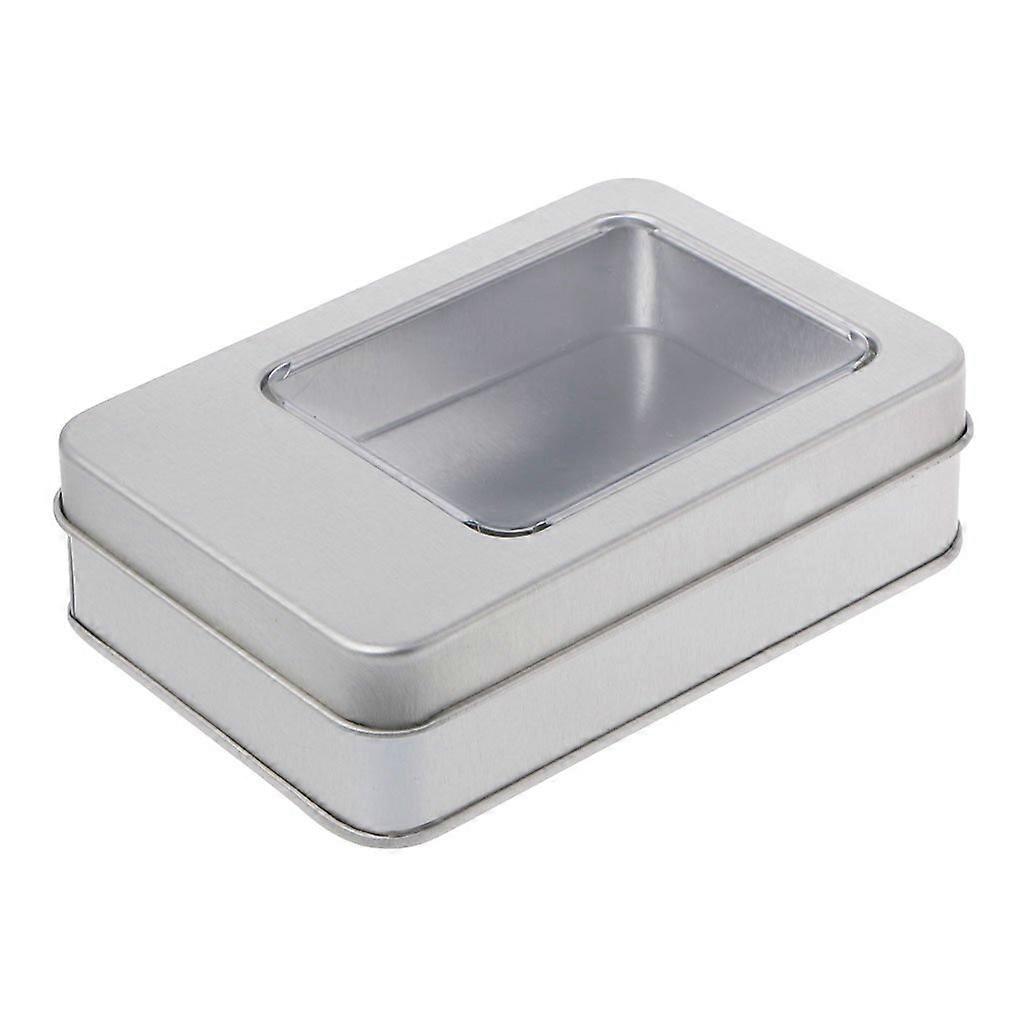 Rectangular Tin Storage Box with Clear Window Lid for Jewelry Makeup Lip Gloss 107x72x30mm